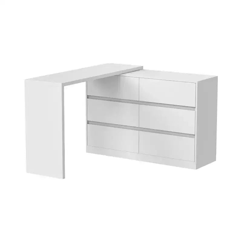 Famapy Credenza a buffet intelligente girevole/allungabile con 6 cassetti, piano d'appoggio esteso, tappetino antiscivolo, tavolo da pranzo rotante, isola cucina/dispensa