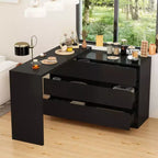 Famapy Credenza a buffet intelligente girevole/allungabile con 6 cassetti, piano d'appoggio esteso, tappetino antiscivolo, tavolo da pranzo rotante, isola cucina/dispensa