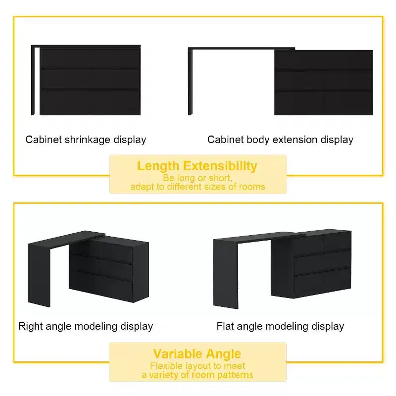 Famapy Credenza a buffet intelligente girevole/allungabile con 6 cassetti, piano d'appoggio esteso, tappetino antiscivolo, tavolo da pranzo rotante, isola cucina/dispensa