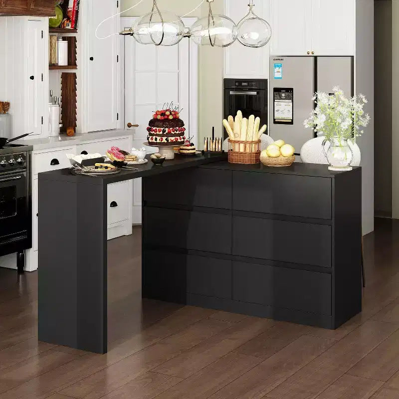 Famapy Credenza a buffet intelligente girevole/allungabile con 6 cassetti, piano d'appoggio esteso, tappetino antiscivolo, tavolo da pranzo rotante, isola cucina/dispensa