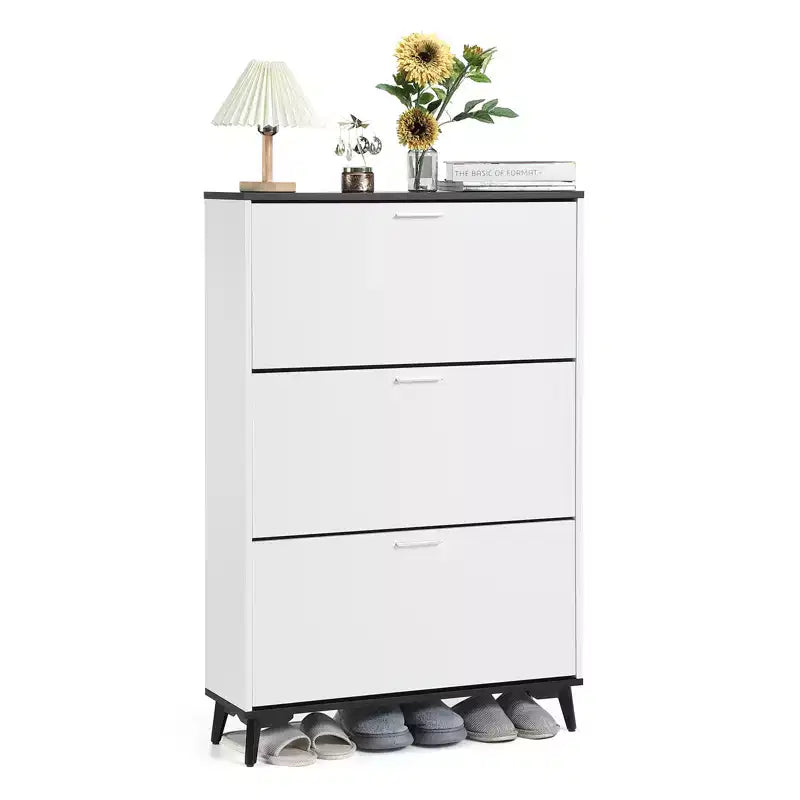 3 Flip Drawers Modern Shoe Storage Cabinet , Slim Wooden Shoe Organizer for Hallways, Closets, Apartments, Easy to Assemble