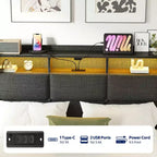 Letto contenitore imbottito Greenstell con luci a LED e stazione di ricarica, letto a piattaforma moderno, robuste doghe in legno