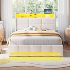 Letto contenitore imbottito Greenstell con luci a LED e stazione di ricarica, letto a piattaforma moderno, robuste doghe in legno