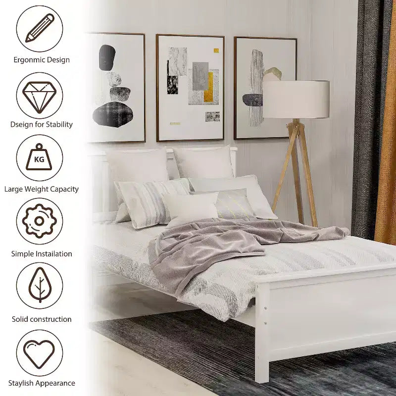 Letto a piattaforma in legno per letto singolo con testiera, pediera e doghe in legno, noce