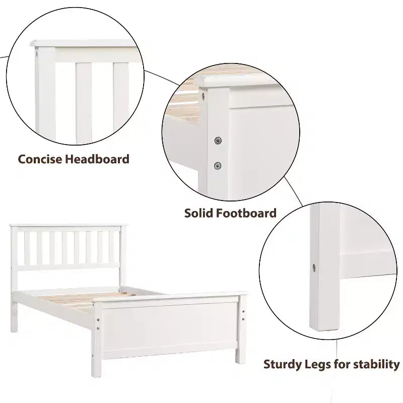 Letto a piattaforma in legno per letto singolo con testiera, pediera e doghe in legno, noce