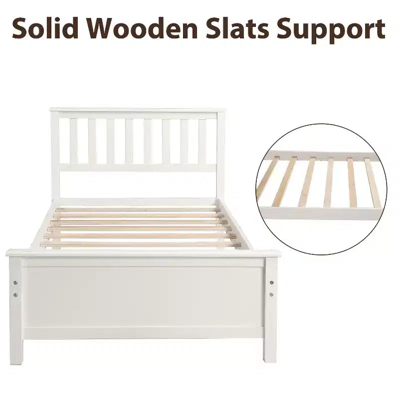 Letto a piattaforma in legno per letto singolo con testiera, pediera e doghe in legno, noce