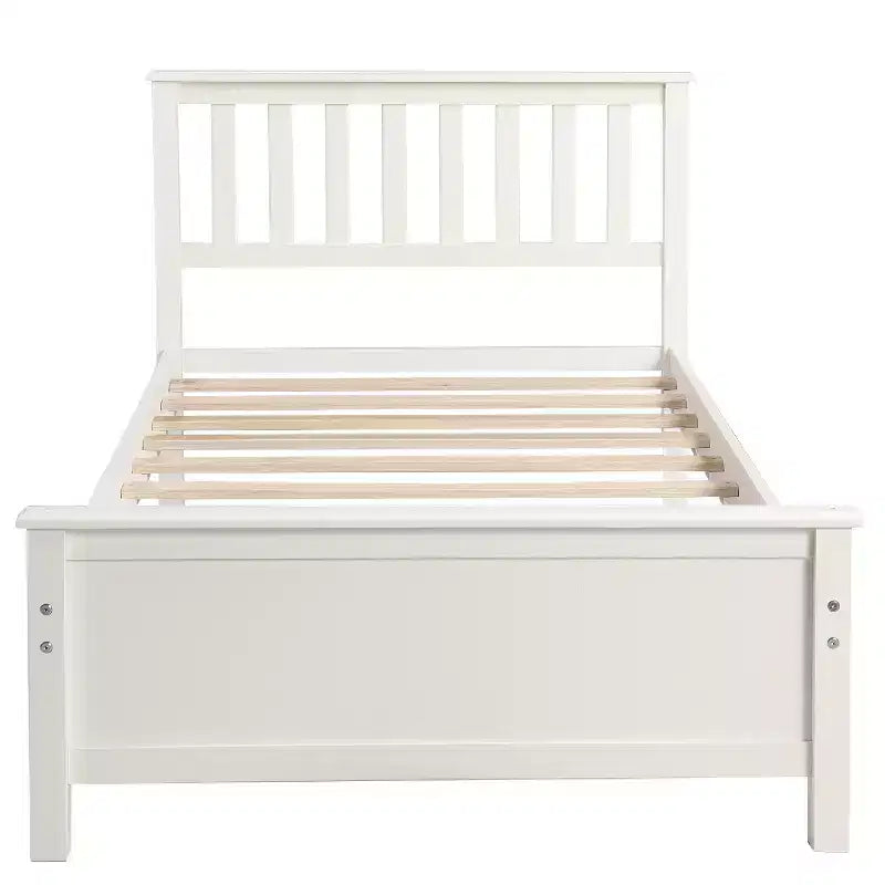 Letto a piattaforma in legno per letto singolo con testiera, pediera e doghe in legno, noce