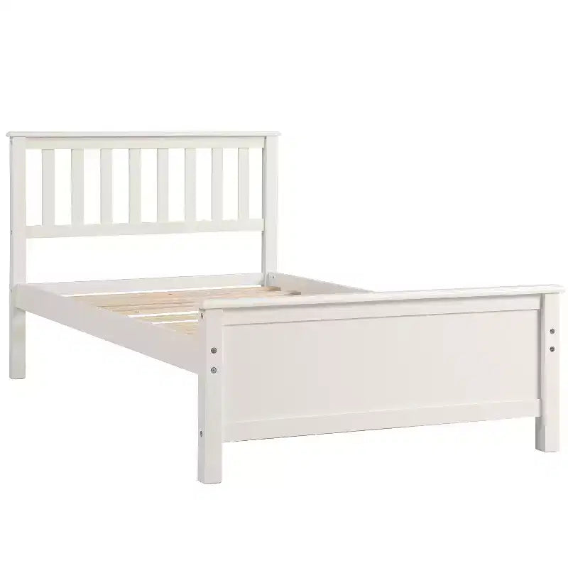 Letto a piattaforma in legno per letto singolo con testiera, pediera e doghe in legno, noce