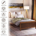 Letto a piattaforma in legno per letto singolo con testiera, pediera e doghe in legno, noce