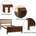 Letto a piattaforma in legno per letto singolo con testiera, pediera e doghe in legno, noce