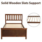 Letto a piattaforma in legno per letto singolo con testiera, pediera e doghe in legno, noce