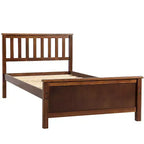 Letto a piattaforma in legno per letto singolo con testiera, pediera e doghe in legno, noce