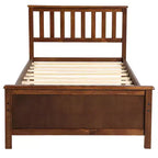 Letto a piattaforma in legno per letto singolo con testiera, pediera e doghe in legno, noce