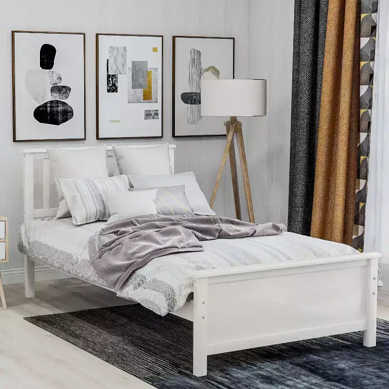 Letto a piattaforma in legno per letto singolo con testiera, pediera e doghe in legno, noce