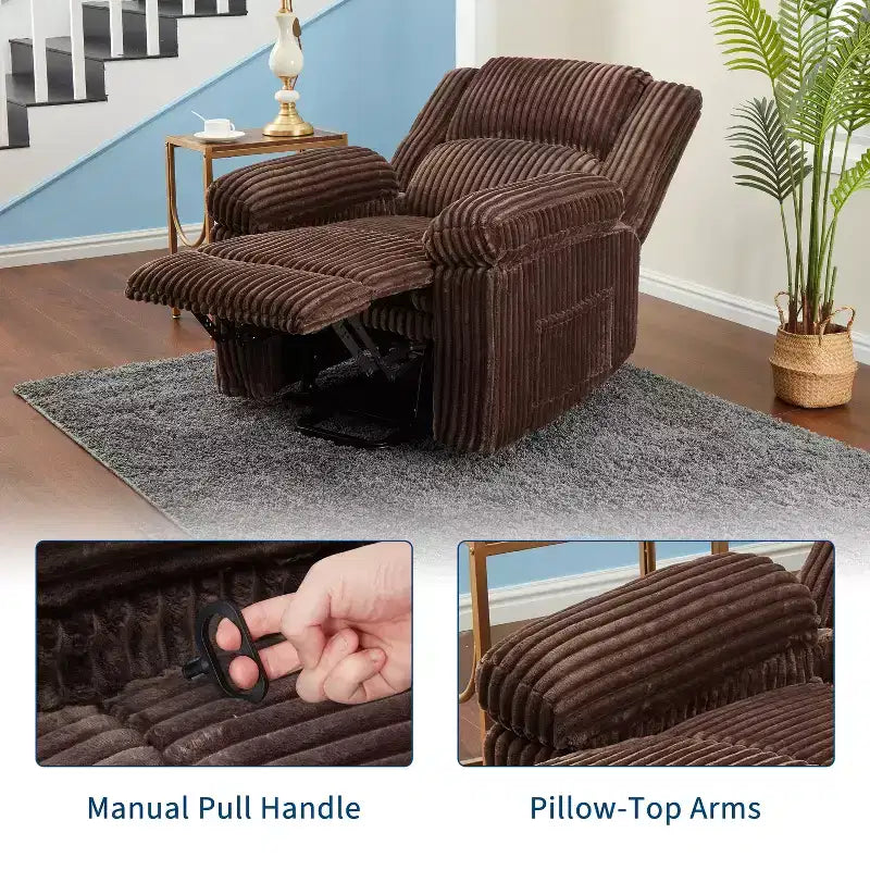 Divano reclinabile manuale, Poltrona reclinabile in velluto a coste, Reclinabile regolabile, Braccioli con cuscini, Imbottitura spessa, Capacità 180 kg, per camera da letto, home theater