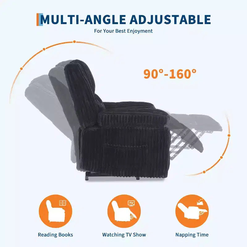 Divano reclinabile manuale, Poltrona reclinabile in velluto a coste, Reclinabile regolabile, Braccioli con cuscini, Imbottitura spessa, Capacità 180 kg, per camera da letto, home theater