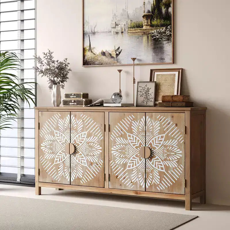 GDFStudio Andre, mobile credenza rustico in legno di abete con 4 ante, 152,4 cm