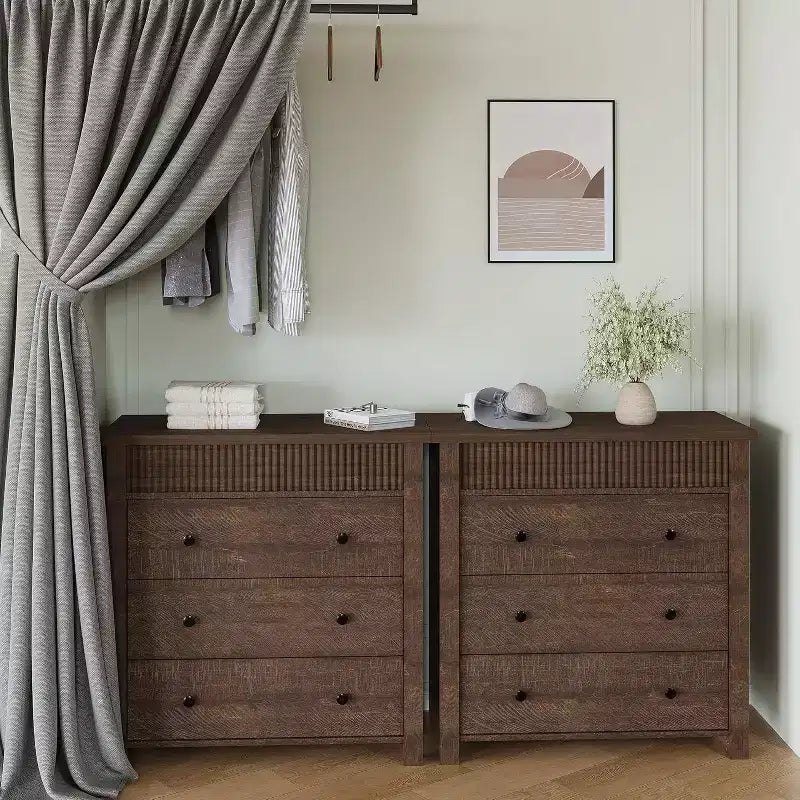 Comò e comodino scanalati a 3 cassetti, cassettiera in legno con contenitore per camera da letto, soggiorno, corridoio o ingresso