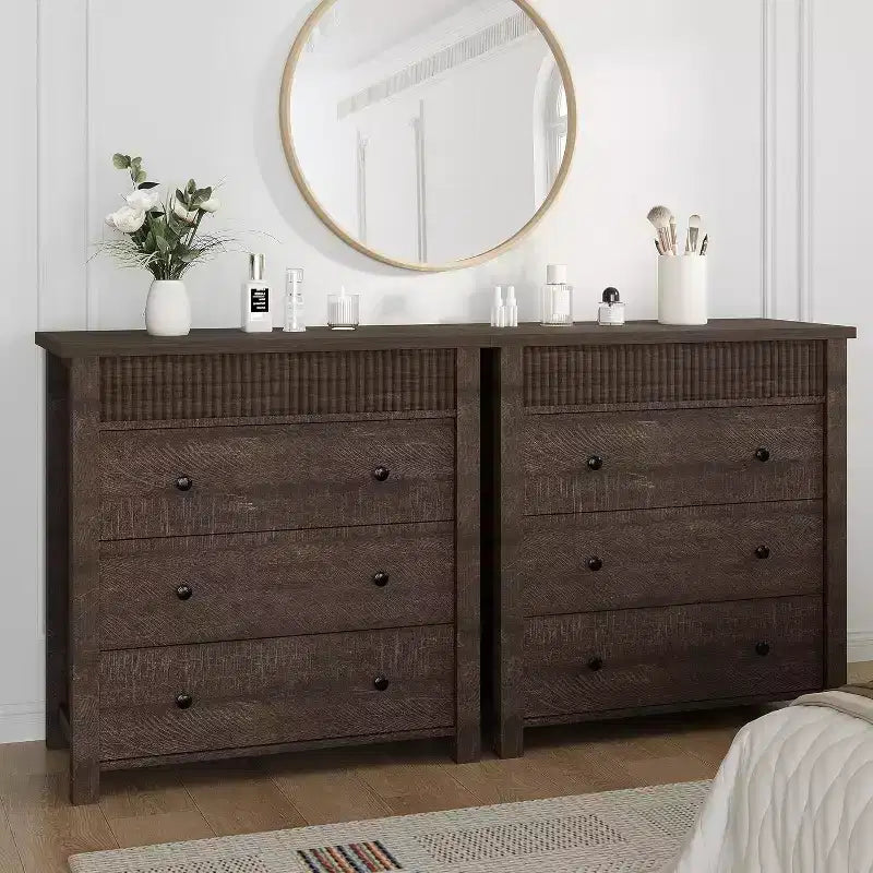 Comò e comodino scanalati a 3 cassetti, cassettiera in legno con contenitore per camera da letto, soggiorno, corridoio o ingresso