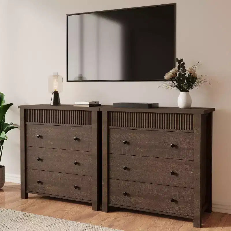Comò e comodino scanalati a 3 cassetti, cassettiera in legno con contenitore per camera da letto, soggiorno, corridoio o ingresso