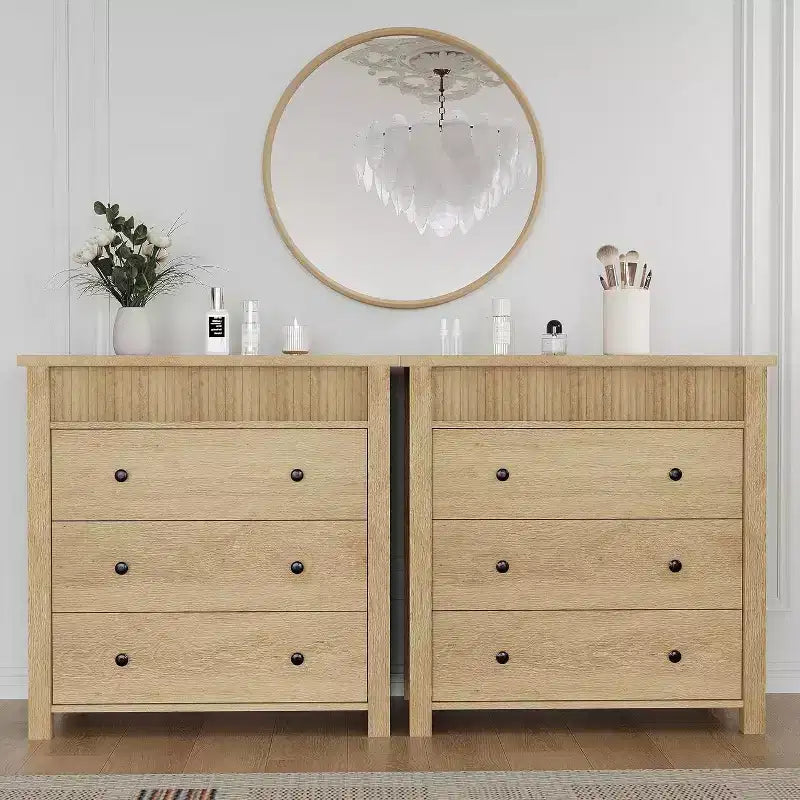 Comò e comodino scanalati a 3 cassetti, cassettiera in legno con contenitore per camera da letto, soggiorno, corridoio o ingresso