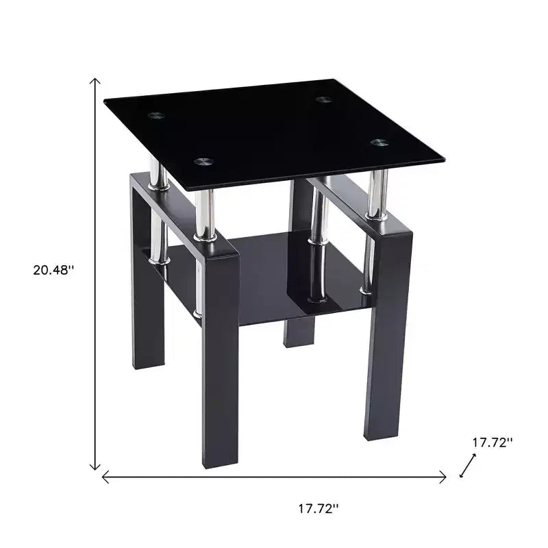HomeRoots Set di due tavolini quadrati in vetro nero e metallo con ripiano