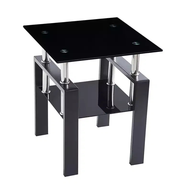 HomeRoots Set di due tavolini quadrati in vetro nero e metallo con ripiano