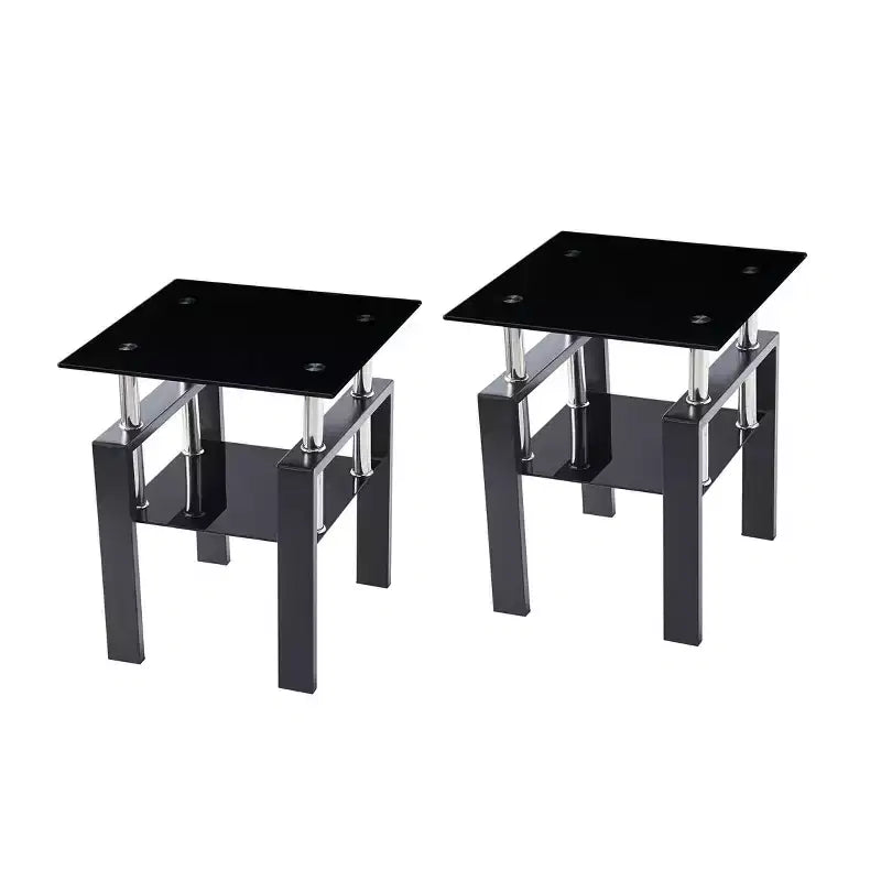 HomeRoots Set di due tavolini quadrati in vetro nero e metallo con ripiano