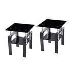 HomeRoots Set di due tavolini quadrati in vetro nero e metallo con ripiano