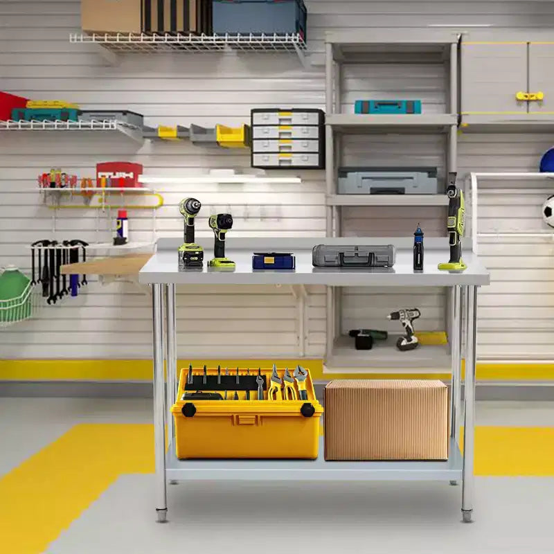 Tavolo in acciaio inox 48x24, tavolo da lavoro commerciale in metallo resistente con ripiani e pannello posteriore per cucine di ristoranti, casa, hotel, preparazione alimentare