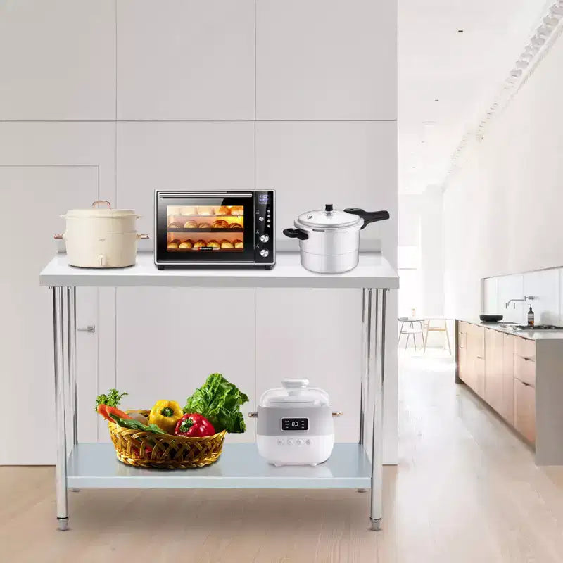 Tavolo in acciaio inox 48x24, tavolo da lavoro commerciale in metallo resistente con ripiani e pannello posteriore per cucine di ristoranti, casa, hotel, preparazione alimentare