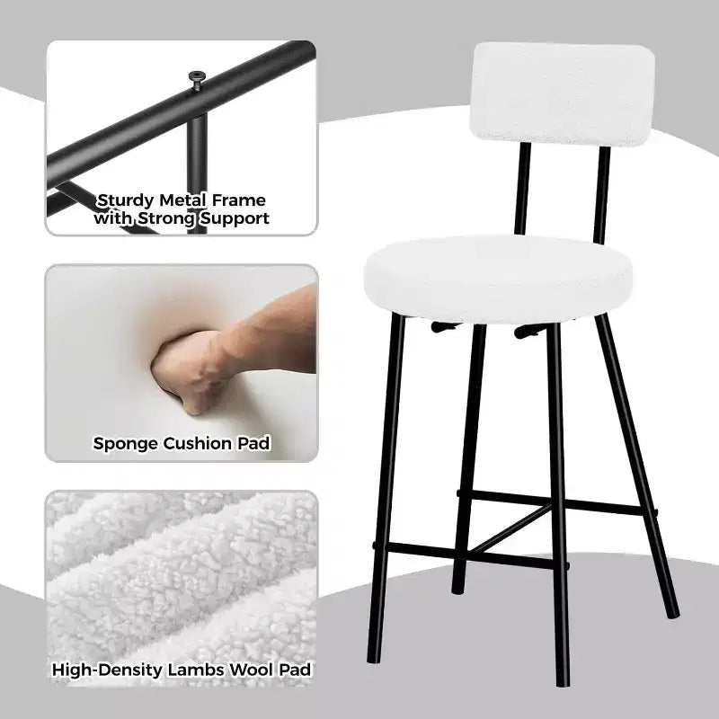 Set di 4 sedie da bar, sgabelli da bancone imbottiti con seduta rotonda, sedia da bar senza braccioli con schienale, poggiapiedi e gambe in metallo per sala da pranzo