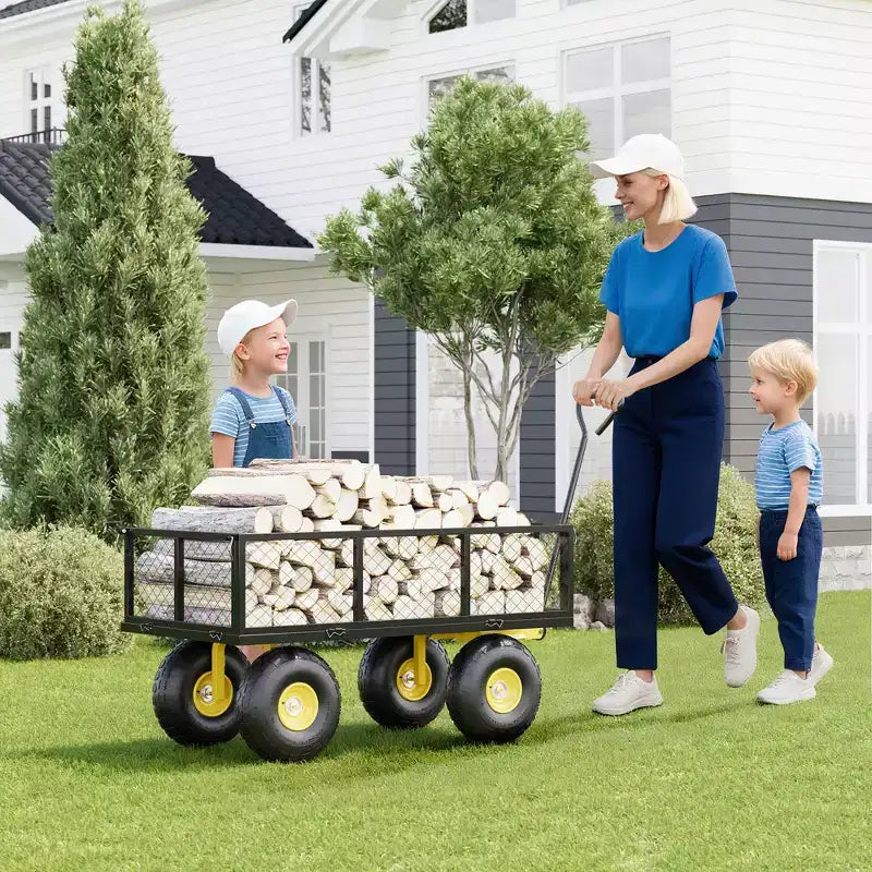 Carrello - Carrello da Esterno Pieghevole Heavy-Duty con Pneumatici Multi-Terreno da 10 pollici | Capacità 500 libbre, 4 Sponde Laterali Rimovibili in Rete, Maniglia Girevole a 180 gradi per Cucina, Patio