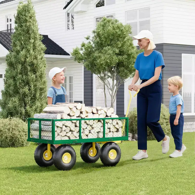 Carrello - Carrello da Esterno Pieghevole Heavy-Duty con Pneumatici Multi-Terreno da 10 pollici | Capacità 500 libbre, 4 Sponde Laterali Rimovibili in Rete, Maniglia Girevole a 180 gradi per Cucina, Patio