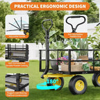Carrello - Carrello da Esterno Pieghevole Heavy-Duty con Pneumatici Multi-Terreno da 10 pollici | Capacità 500 libbre, 4 Sponde Laterali Rimovibili in Rete, Maniglia Girevole a 180 gradi per Cucina, Patio