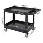 Carrello, Carrello di servizio multiuso, Carrello di utilità a 2 ripiani in plastica con ruote girevoli a 360°, Resistente da 226 kg per cucina, magazzino, garage