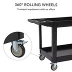 Carrello, Carrello di servizio multiuso, Carrello di utilità a 2 ripiani in plastica con ruote girevoli a 360°, Resistente da 226 kg per cucina, magazzino, garage