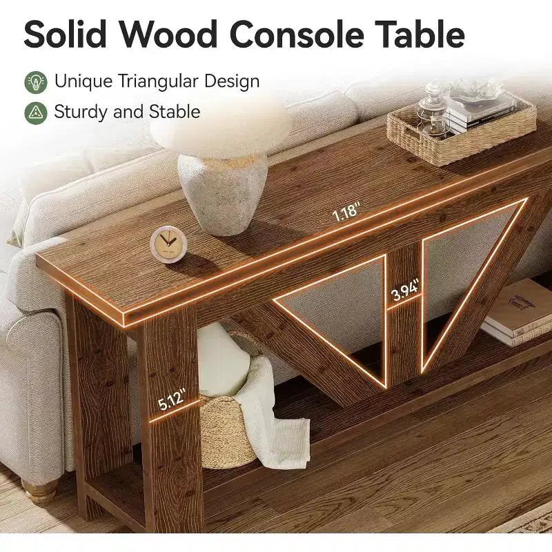 Tavolo Consolle Lantine a 2 Livelli in Legno Massello, Tavolo da Ingresso Extra Lungo da 180 cm, Tavolo da Divano Dietro al Divano per Soggiorno, Corridoio, Atrio