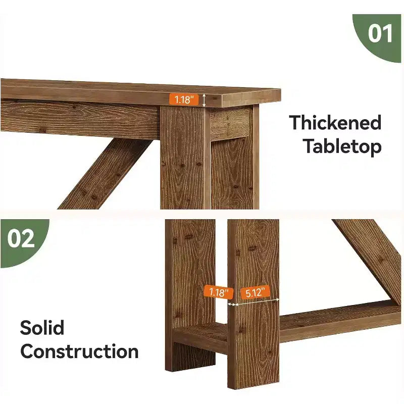 Tavolo Consolle Lantine a 2 Livelli in Legno Massello, Tavolo da Ingresso Extra Lungo da 180 cm, Tavolo da Divano Dietro al Divano per Soggiorno, Corridoio, Atrio