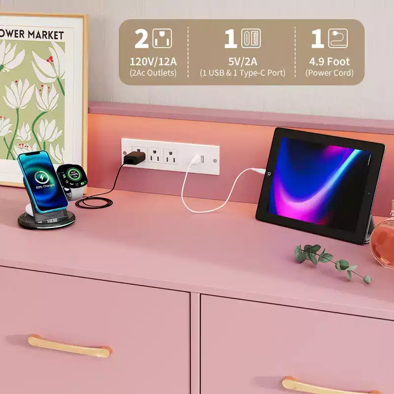 COZONY Cassettiera in legno a 5 cassetti con mensola espositiva, mobile contenitore moderno per camera da letto, soggiorno, ingresso
