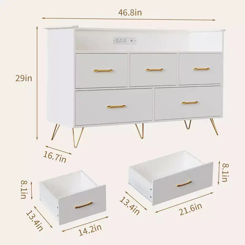 COZONY Cassettiera in legno a 5 cassetti con mensola espositiva, mobile contenitore moderno per camera da letto, soggiorno, ingresso