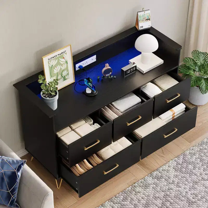 COZONY Cassettiera in legno a 5 cassetti con mensola espositiva, mobile contenitore moderno per camera da letto, soggiorno, ingresso
