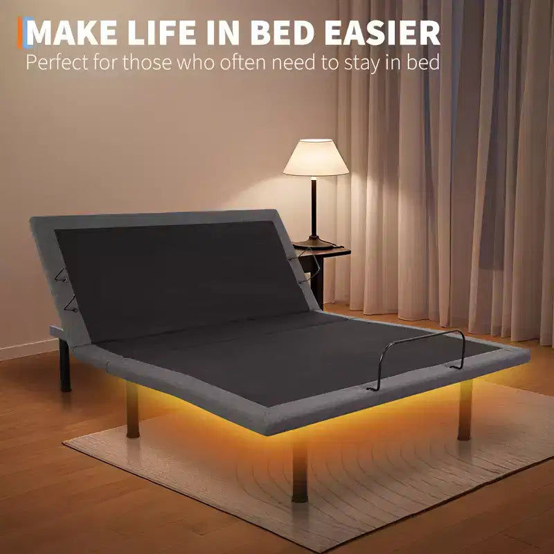 Base letto regolabile con funzione massaggio - Base letto elettrica, luce notturna a LED sotto il letto, preset zero-G/anti-russamento/memoria