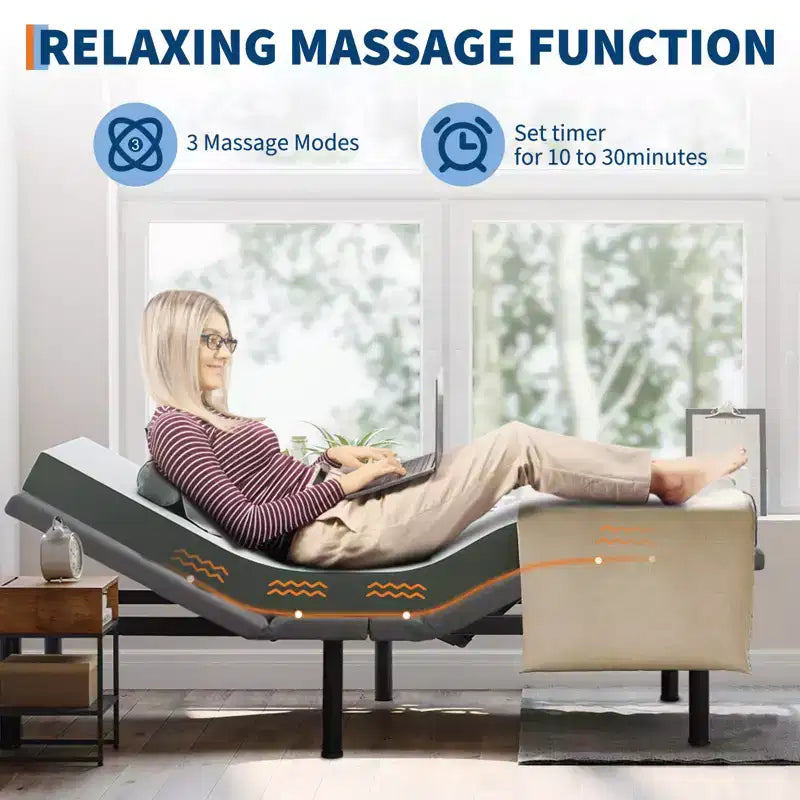 Base letto regolabile con funzione massaggio - Base letto elettrica, luce notturna a LED sotto il letto, preset zero-G/anti-russamento/memoria