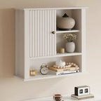 Heynemo Medicine Cabinet with Fluted Sliding Door, Bathroom Cabinet Wall Mounted with Adjustable Shelves, Over the Toilet Storage, TSCA & EPA, White