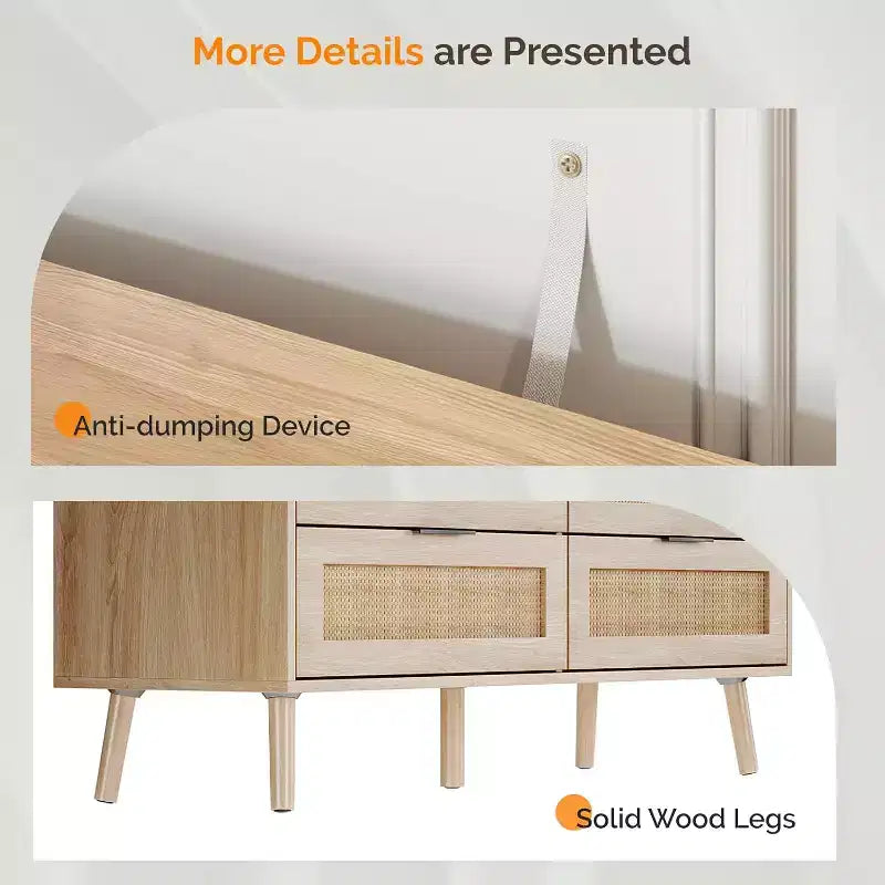 Cassettiera con 6 cassetti in rattan VINGIL, Comò in rattan, Cassettiera moderna in legno
