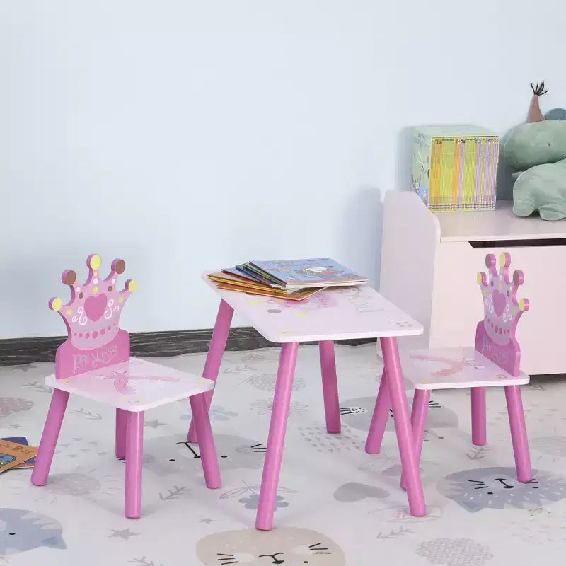 Whisen Set Tavolo e Sedie per Bambini, Scrivania per Bambini con Tavolo in MDF e Legno di Pino, Design Sicuro con Bordi Arrotondati - Rosa