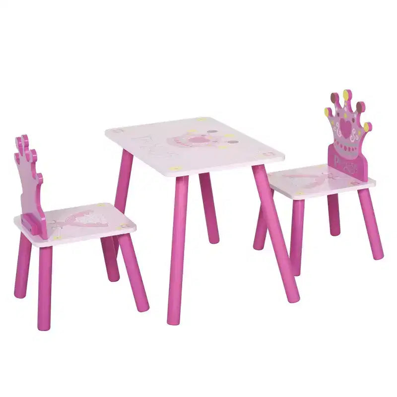 Whisen Set Tavolo e Sedie per Bambini, Scrivania per Bambini con Tavolo in MDF e Legno di Pino, Design Sicuro con Bordi Arrotondati - Rosa