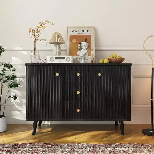 47 Sideboard Cabinet with Drawers, Fluted Storage Cabinet with 2 Doors and 3 Drawers, for Entryway, Kitchen, Living Room-