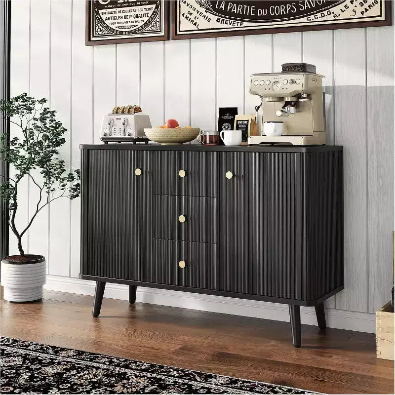 Madia da 47" con cassetti, credenza scanalata con 2 ante e 3 cassetti, per ingresso, cucina, soggiorno